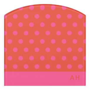 Polka Dots Pink and red Orange monogrammed Door Sign