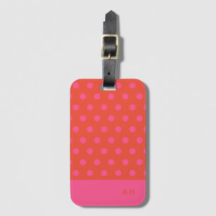 Polka Dots Pink and red Orange monogrammed Luggage Tag