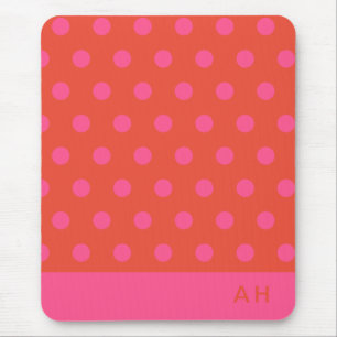 Polka Dots Pink and red Orange monogrammed Mouse Pad