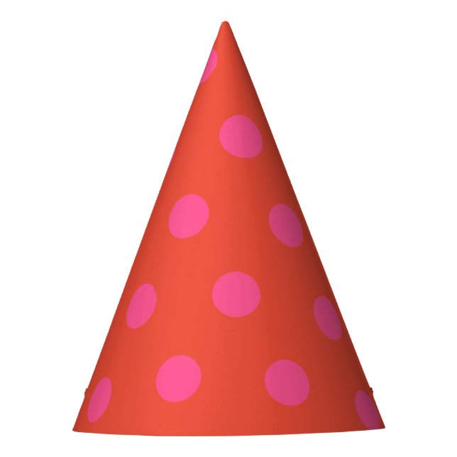 Polka Dots Pink and red Orange monogrammed Party Hat (Front)