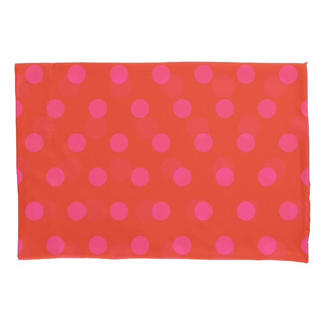 Polka Dots Pink and red Orange monogrammed Pillow Case (Front)