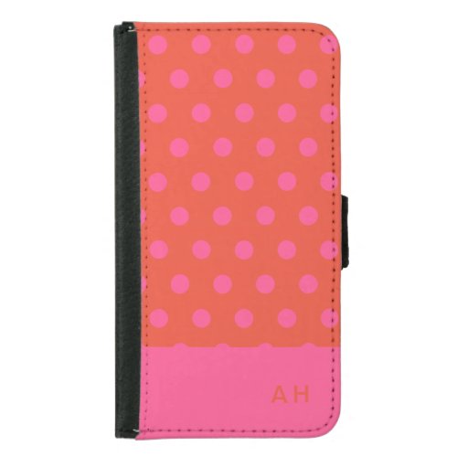 Polka Dots Pink and red Orange monogrammed Samsung Galaxy S5 Wallet Case