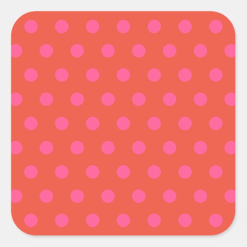 Polka Dots Pink and red Orange monogrammed Square Sticker