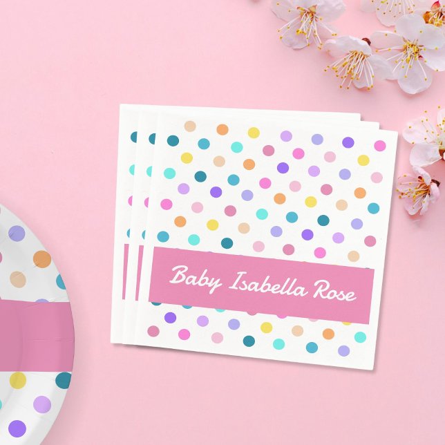 Polka Dots pink band colorful  Napkins (Creator Uploaded)