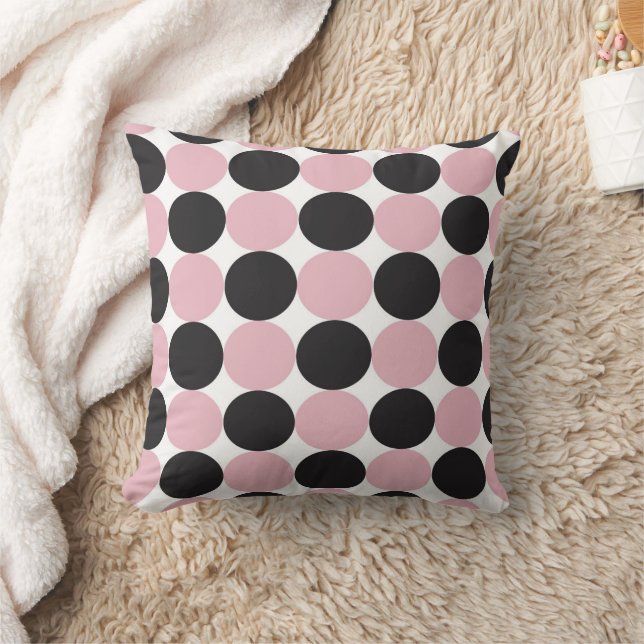  Polka Dots  Pink & Black   Throw Pillow (Blanket)