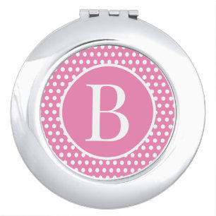 Polka Dots Pink Custom initial letter  Compact Mirror