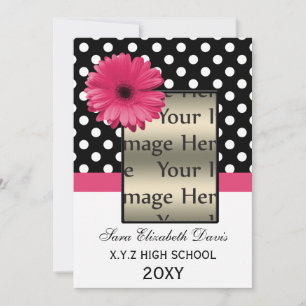polka dots pink daisy Graduation photo Invites