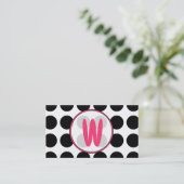 Polka Dots / Pink  Monogram Fashion Business Card (Standing Front)