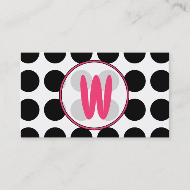 Polka Dots / Pink  Monogram Fashion Business Card (Front)