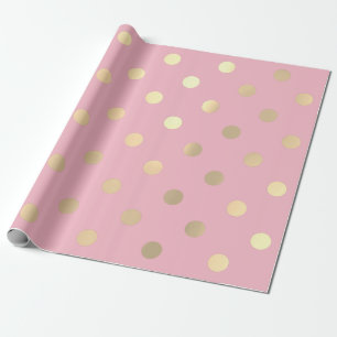 Polka Dots Pink Rose Pastel Champaigne Gold Wrapping Paper