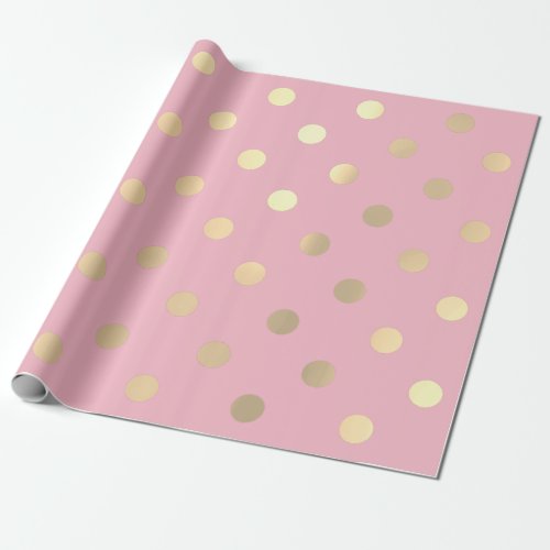 Polka Dots Pink Rose Pastel  Champaigne Gold Wrapping Paper