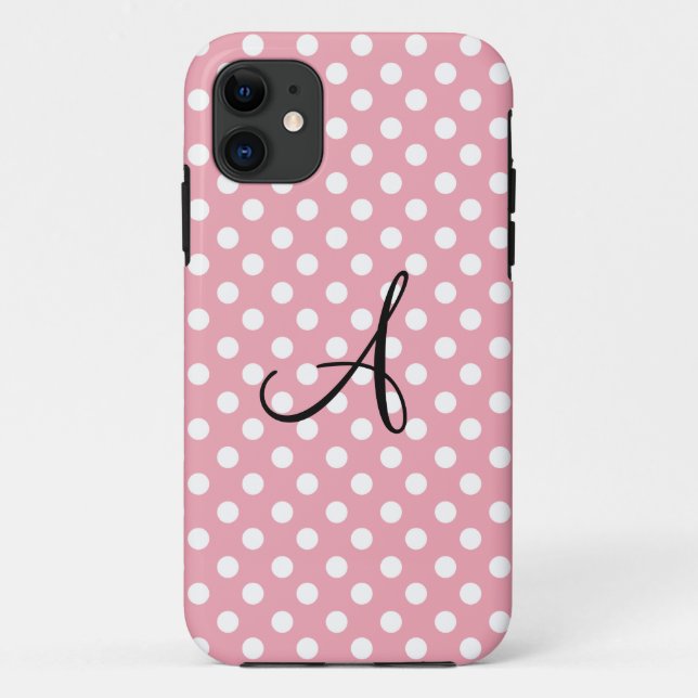 Polka dots pink white monogram Case-Mate iPhone case (Back)