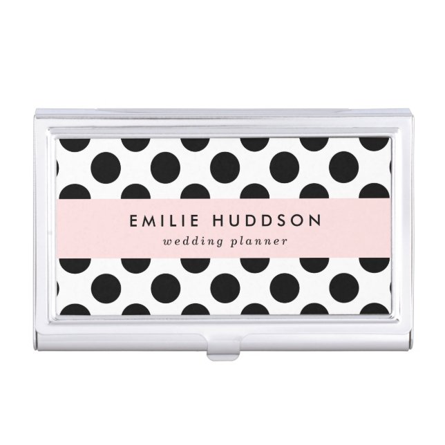 Polka Dots, Polka Dot Pattern, Black and White Business Card Case (Front)