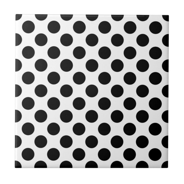 Polka Dots, Polka Dot Pattern, Black and White Ceramic Tile (Front)