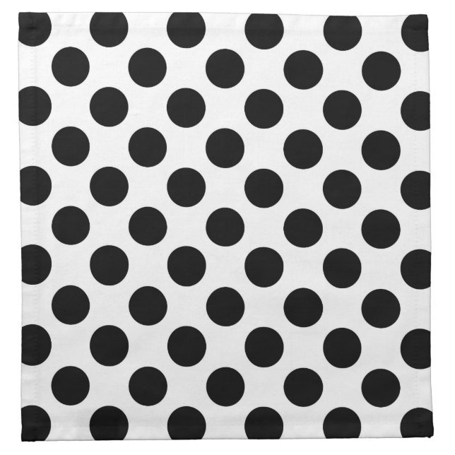 Polka Dots, Polka Dot Pattern, Black and White Cloth Napkin (Front)