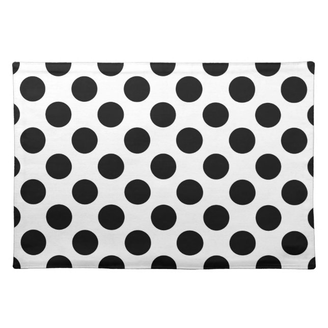 Polka Dots, Polka Dot Pattern, Black and White Cloth Placemat (Front)