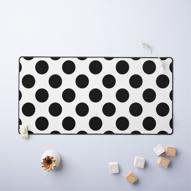 Polka Dots, Polka Dot Pattern, Black and White Desk Mat (Kids Table)
