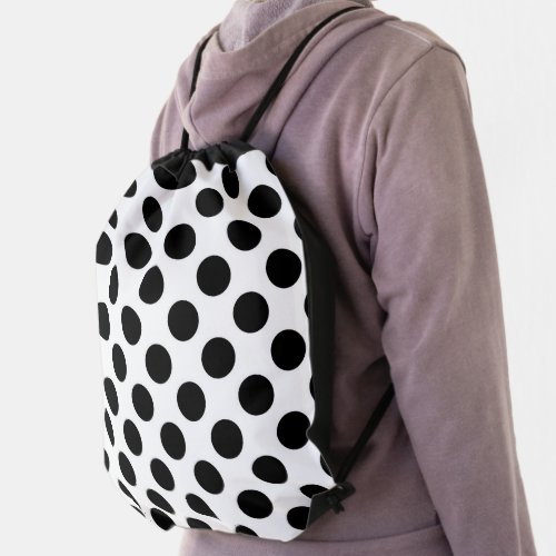 Polka Dots Polka Dot Pattern Black and White Drawstring Bag