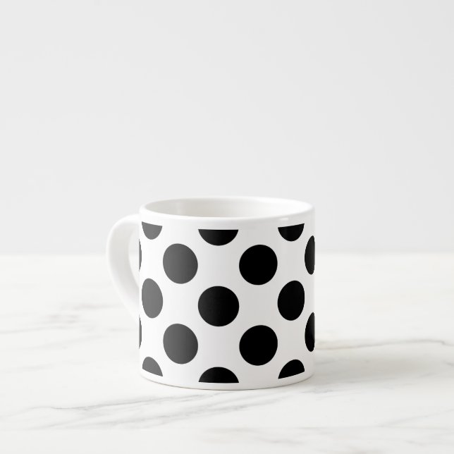 Polka Dots, Polka Dot Pattern, Black and White Espresso Cup (Front Left)