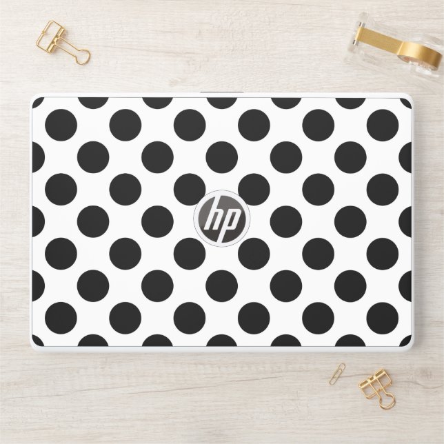 Polka Dots, Polka Dot Pattern, Black and White HP Laptop Skin (Desk)
