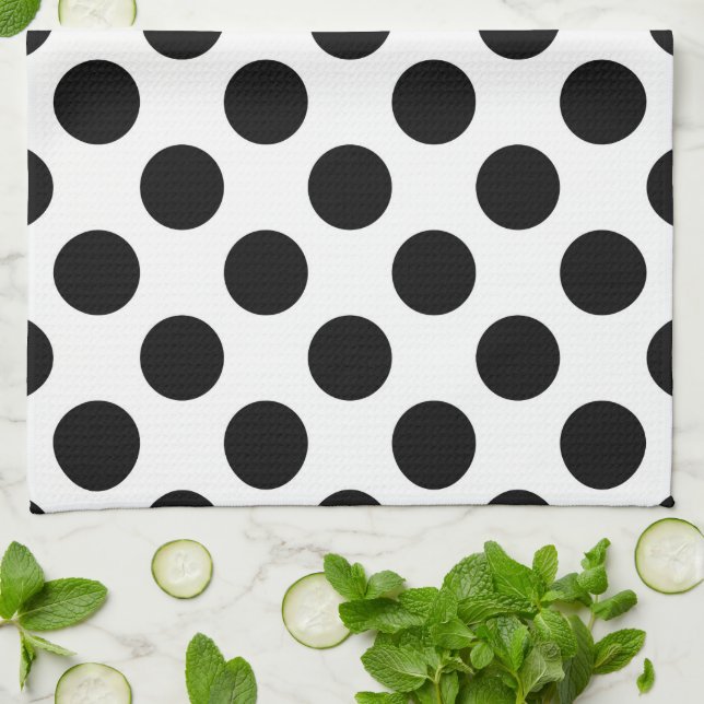Polka Dots, Polka Dot Pattern, Black and White Kitchen Towel (Folded)