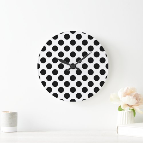 Polka Dots Polka Dot Pattern Black and White Large Clock