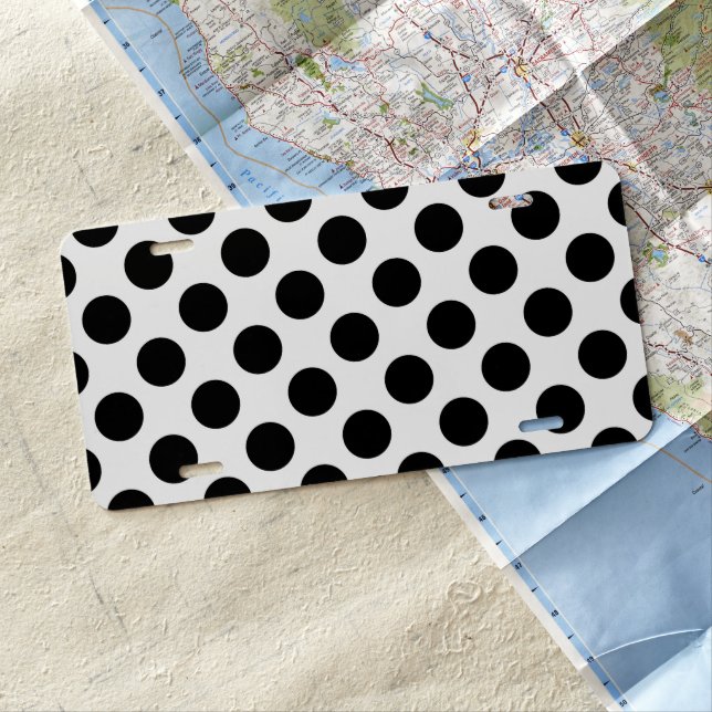 Polka Dots, Polka Dot Pattern, Black and White License Plate (In Situ)