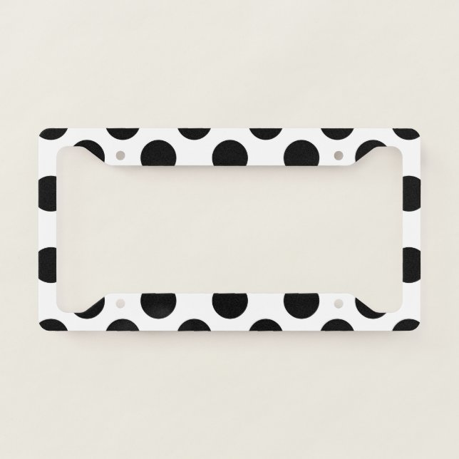 Polka Dots, Polka Dot Pattern, Black and White License Plate Frame (Front)