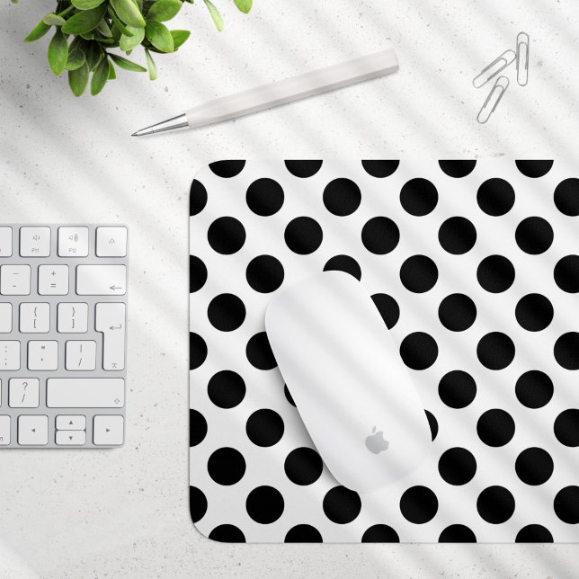 Polka Dots, Polka Dot Pattern, Black and White Mouse Pad (Creator Uploaded)