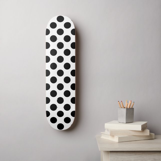 Polka Dots, Polka Dot Pattern, Black and White Skateboard (Wall Art)