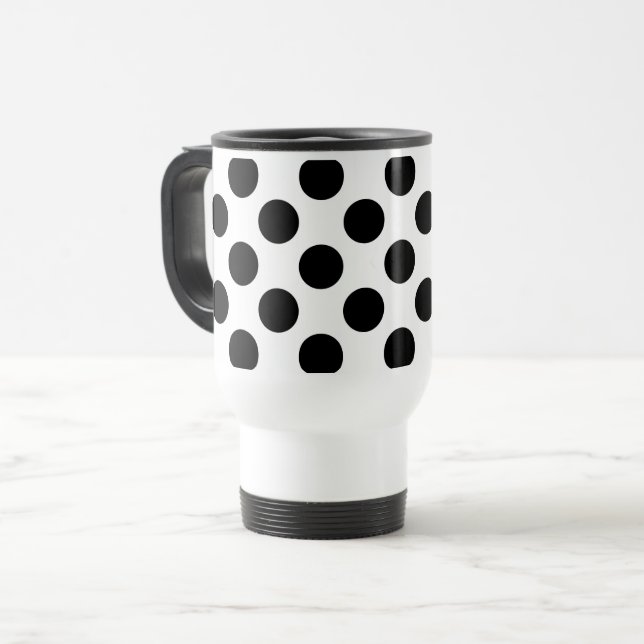 Polka Dots, Polka Dot Pattern, Black and White Travel Mug (Front Left)