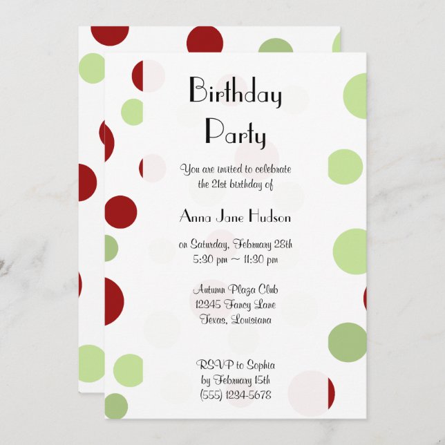 Polka Dots, Polka Dot Pattern, Dots, Birthday Invitation (Front/Back)