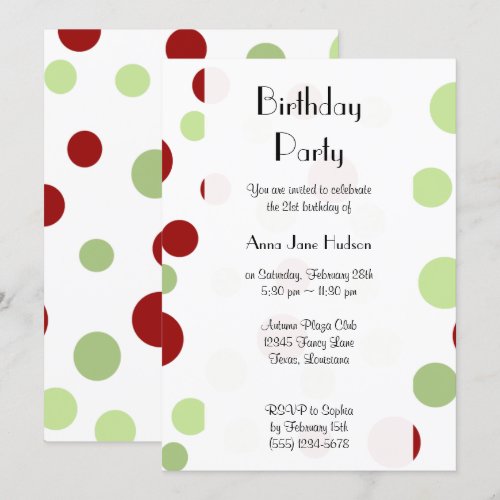Birthday Chic Retro Dots Spots Red Green Invitations