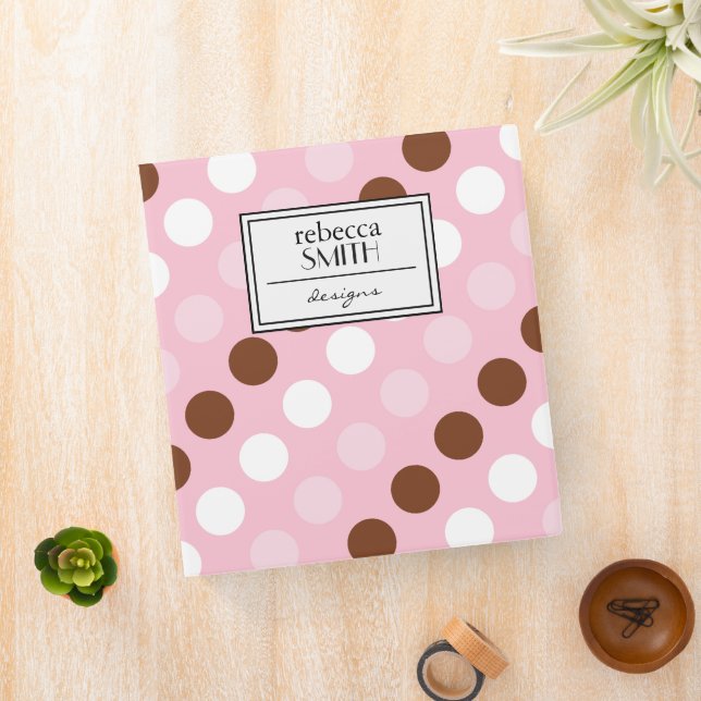 Polka Dots, Polka Dot Pattern, Pink, Brown 3 Ring Binder (In Situ)