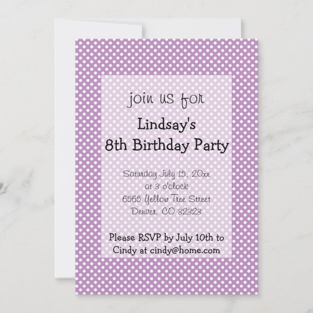 Polka Dots Purple Girl Birthday Party Invitation (Front)