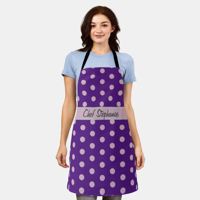 Polka Dots Purple Your Name Here Apron (Worn)