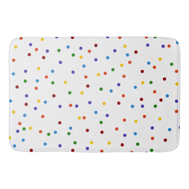 Polka Dots Rainbow on White Bath Mat (Front)