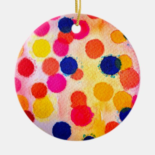 Polka dots rainbow waterclor ceramic ornament