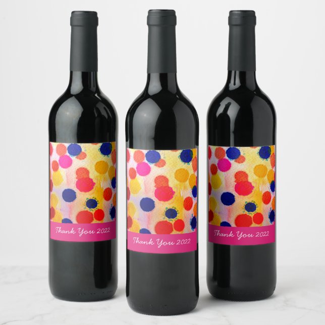 Polka dots rainbow waterclor wine label (Bottles)
