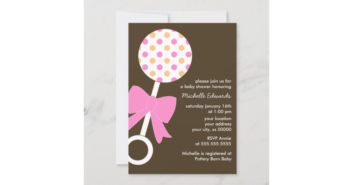 Polka Dots Rattle Baby Shower Invitation | Zazzle