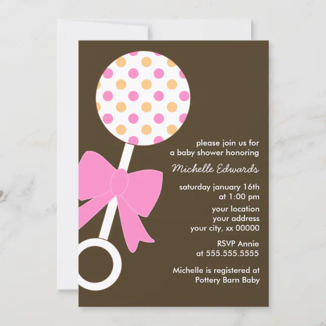 Polka Dots Rattle Baby Shower Invitation | Zazzle