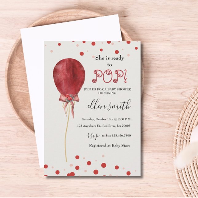 Polka Dots Red Balloon Ready to Pop Invitation (Front Polka Dots Red Balloon Ready to Pop Invitation)