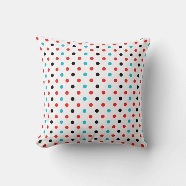 Polka Dots Red Blue Black Polka Dots Pattern Throw Pillow (Front)