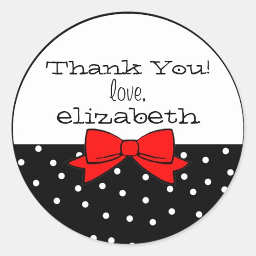 Polka Dots Red Bow Thank You Classic Round Sticker