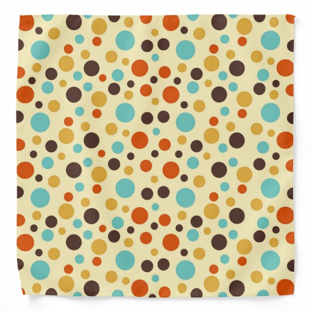 Polka Dots Retro Colors Blue Yellow Red Bandana (Front)