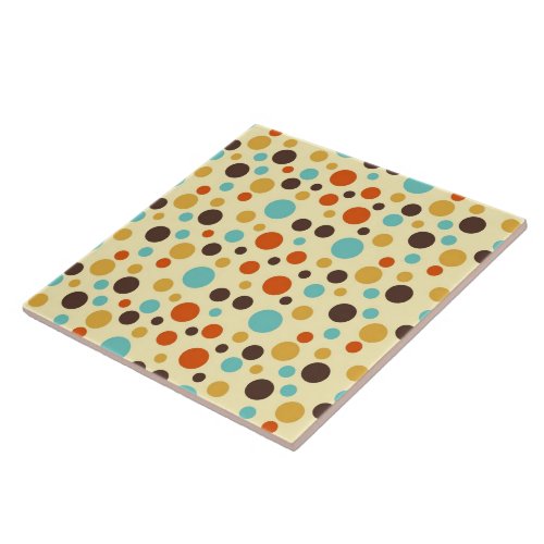 Polka Dots Retro Colors Blue Yellow Red Ceramic Tile