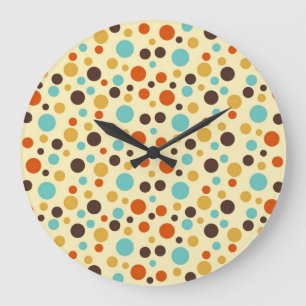 Polka Dots Retro Colors Blue Yellow Red Large Clock