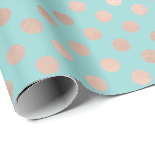 Polka Dots Rose Gold Blush Aqua Blue Geometry Wrapping Paper (Roll Corner)