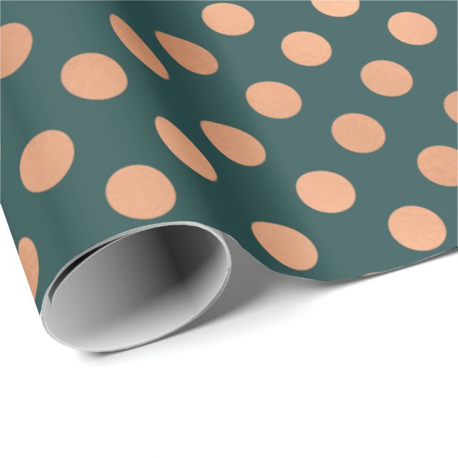 Polka Dots Rose Gold Blush Teal Green Geometry Wrapping Paper (Roll Corner)
