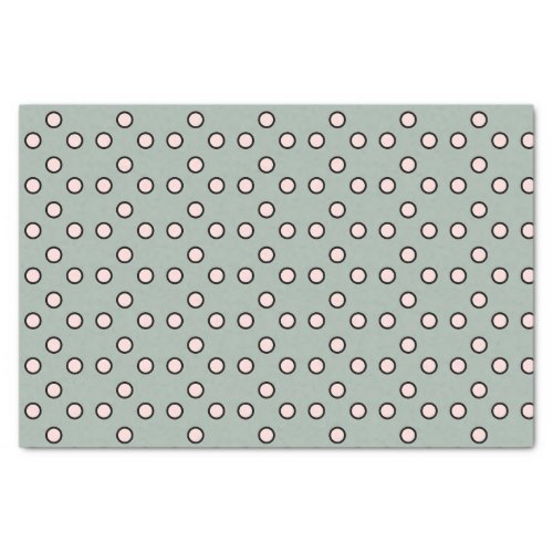 Polka dots sage green and pale pink tissue paper